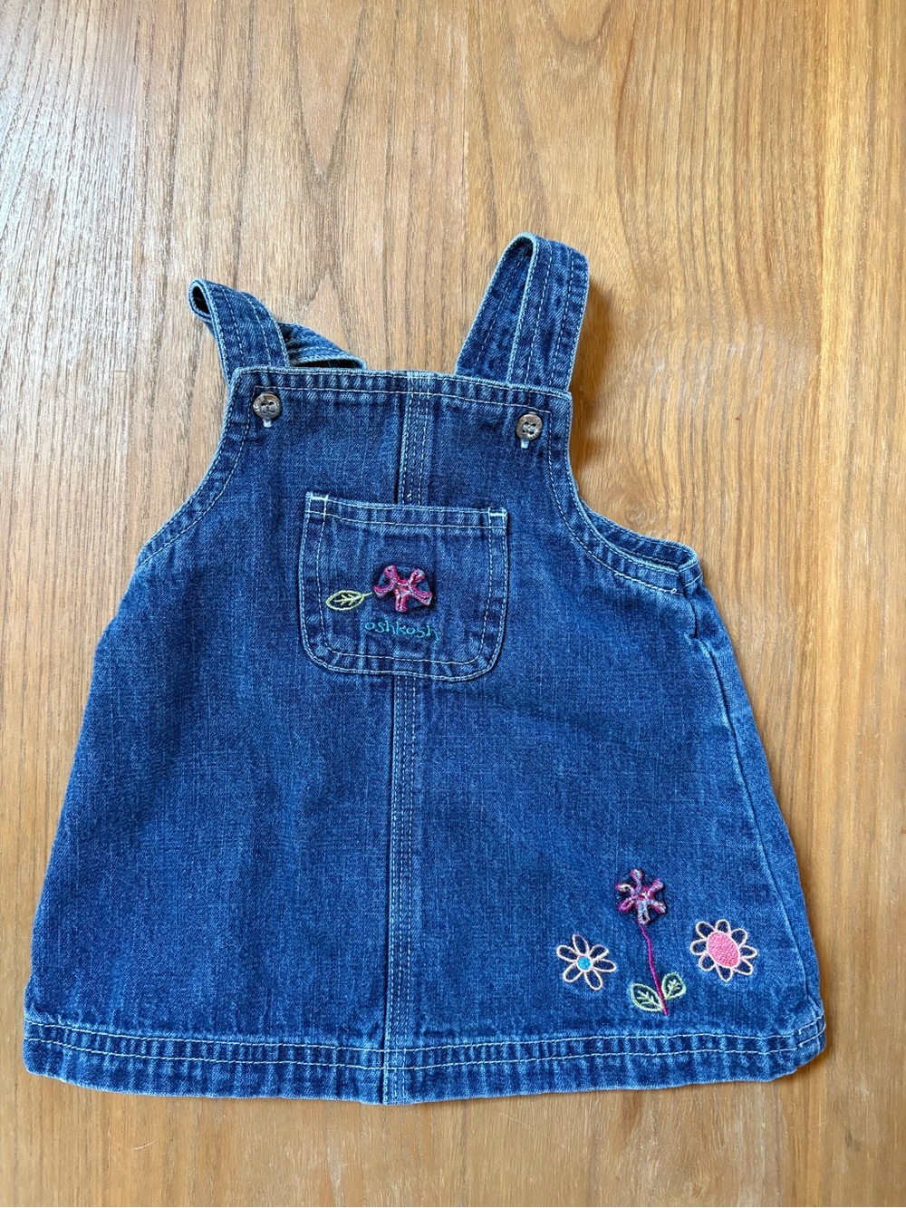 90s OshKosh B'gosh Denim my Dress - Blue with Embroidered Flowers
